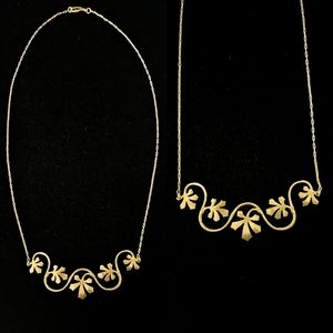 Vintage Deco Leaf Floral Vine Brass Necklace